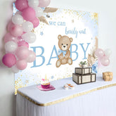 Lofaris Blue Floral Glitter Bear Baby Shower Backdrop